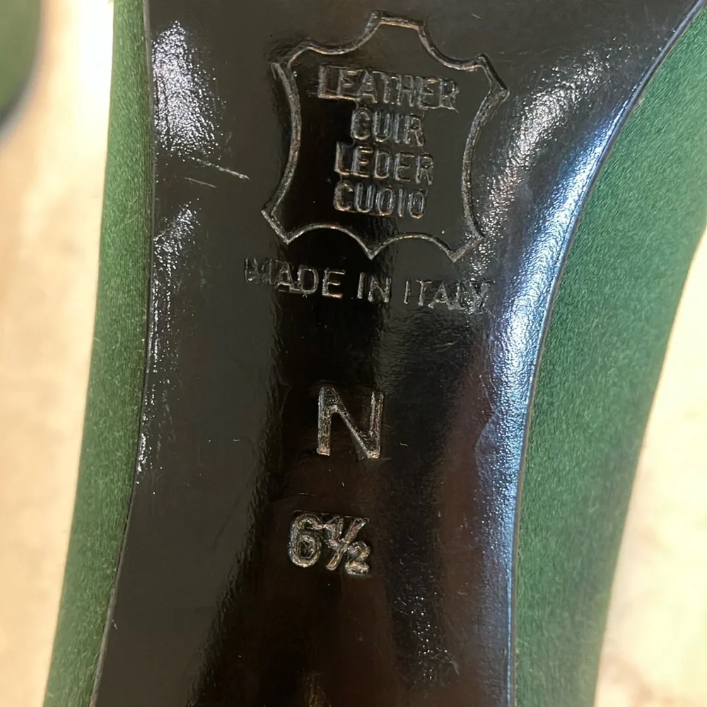 Vintage Yves Saint Laurent Forest/Hunter Green Silk Satin Pumps Sz 6.5‎ N- EUC - Picture 7 of 11